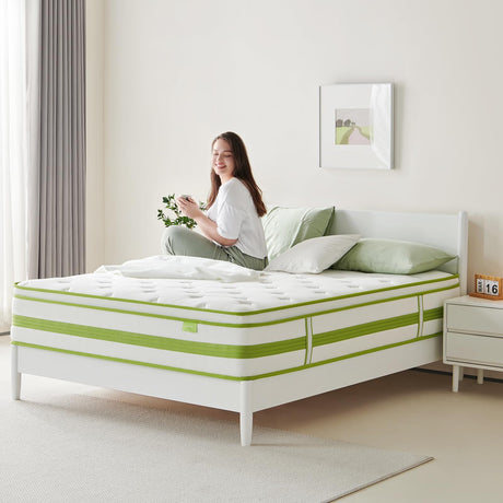 Dourxi King Size Mattress, 12 Inch Hybrid Mattress King in a Box, Organic Cotton Fabric Cover and Individual Pocket Springs, Cooler Sleep and Pressure Relief, Plush Support Feel, 76 * 80 * 12 Inch Dourxi