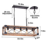 Airposta Kitchen Island Lighting, 33.5-Inch 5 Lights Farmhouse Linear Chandelier for Dining Room Pool Table Pendant Light Fixture, Rustic Wood Grain Finish, Industrial Pendant Light Airposta