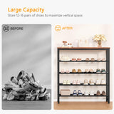 usikey 5-Tier Shoe Rack, Industrial Shoe Storage Organizer for 12-16 Pairs of Shoes, Metal Shoe Shelf with Wooden Top, Shoe Stand with 3 Metal Shelves for Entryway, Hallway, Closet, Rustic Brown usikey