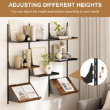 GILLAS Wall Mounted Floating Shelves, 8 Tier Wall Mounted Storage Shelves, Industrial Rustic Bookshelf with Adjustable Metal Brackets, Display Rack for Living Room, Bedroom, Kitchen, Home Office GILLAS
