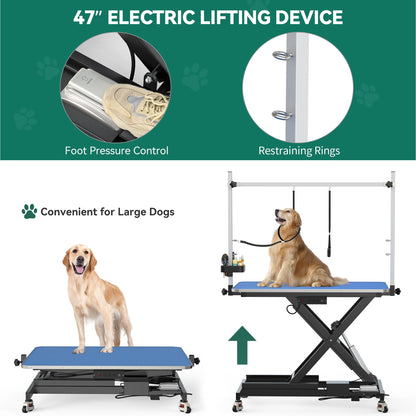 YITAHOME 49" Professional Electric Dog Grooming Table w/Leveling Wheels Heavy Duty Pet Grooming Table for Dogs at Home, w/Aluminum Large Dog Grooming Station, Anti Slip Tabletop & Tool Organi - WoodArtSupply