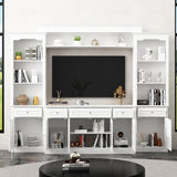 ECACAD 4-Piece Entertainment Center Wall Unit with Bookshelves for TVs up to 60", Multifunctional TV Stand Media Console Table with Glass Doors, Shelves, Drawers & Doors, White ECACAD