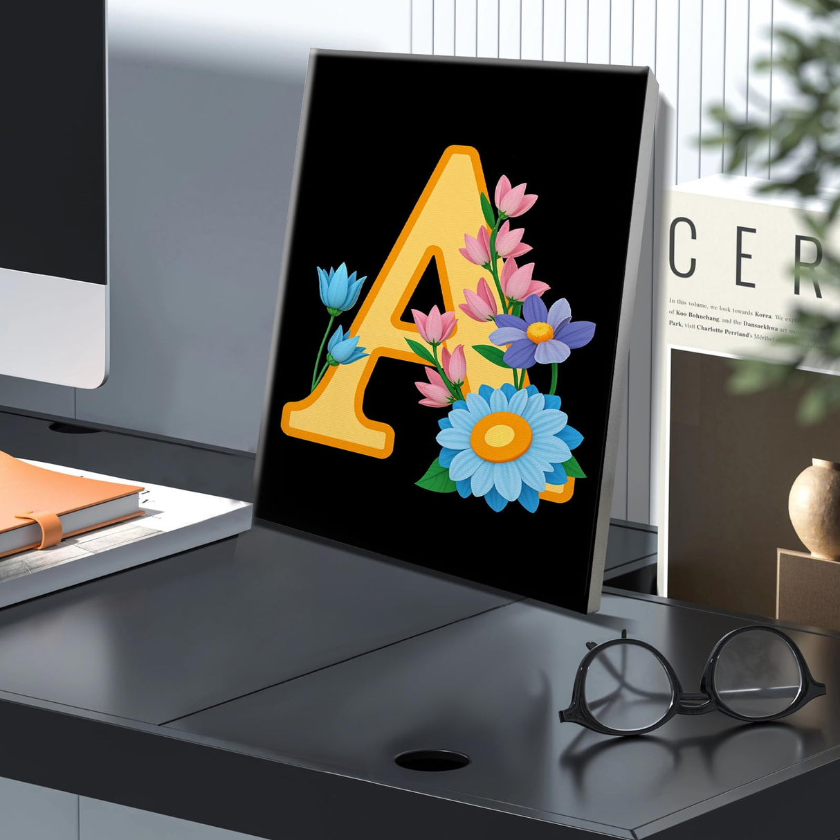 JOOZ Letters Paint by Numbers Kit for Adults with Frame, Paint by Number for Beginners with Easel, DIY Letters Flowers Easy Paint by Number Kits Framed Canvas for Home Wall Decor 8 x 12 Inch, A JOOZ