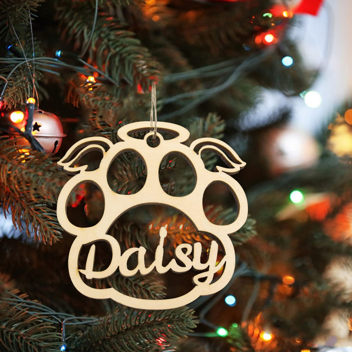 Personalized Cat Paw Christmas Ornaments with Angel Wings, Custom Pet Name Wooden Ornaments for Christmas Tree Decorations Gifts SIMIEEK