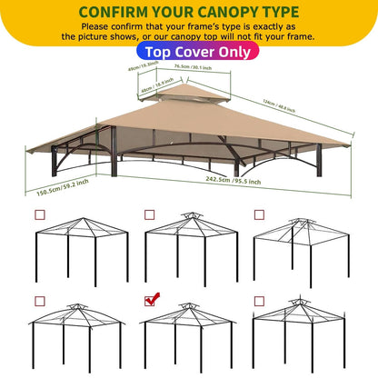 Jorohiker 5' x 8' Grill Gazebo Replacement Canopy Roof Only,Waterproof Double Tiered Shelter Cover,Outdoor BBQ Gazebo Canopy Top Fit for Gazebo Model L-GG001PST-F - WoodArtSupply