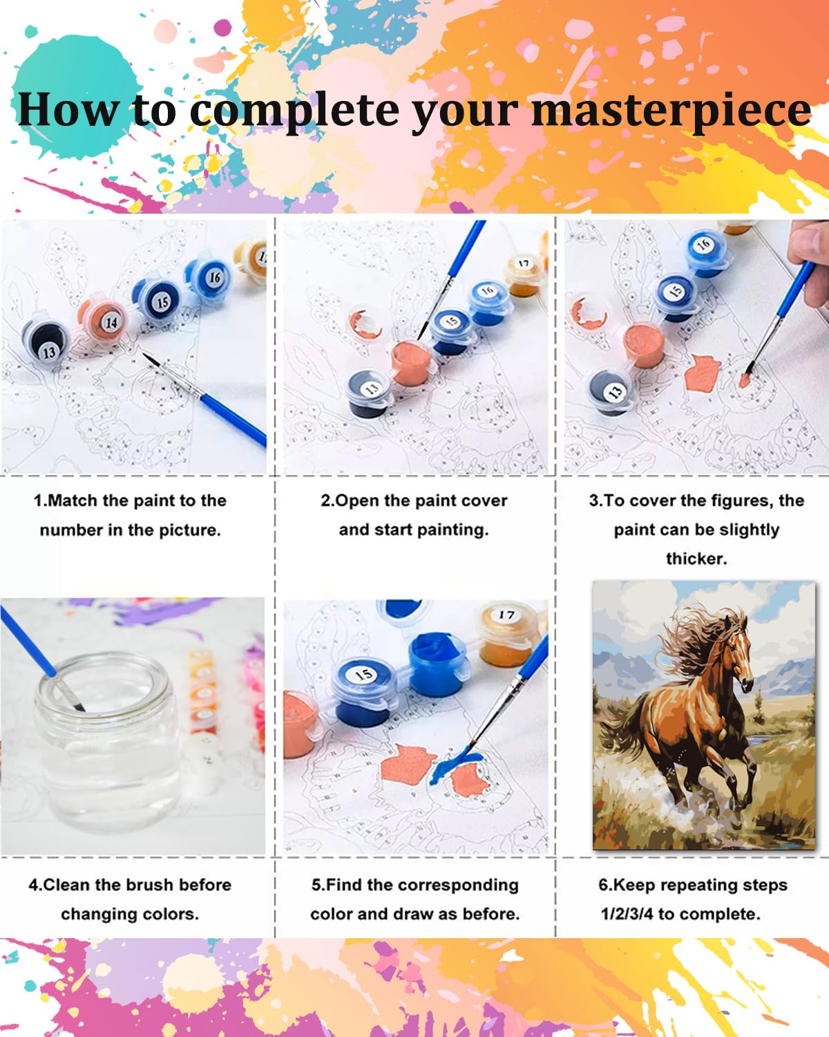 TOCARE Horse Paint by Numbers Kit for Adults,Acrylic Adult Paint by Number Canvas Running Horse,16x20inch Adults' Paint-by-Number Kits TOCARE