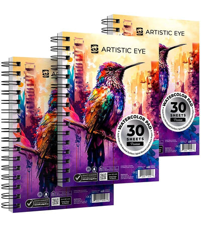 ARTISTIC EYE 5.5x8.5 Premium Watercolor Pads, Pack of 3 (90 Sheets), Spiral Bound, 140lb (300gsm), Acid-Free Paper, Perfect for Most Wet & Dry Media, Ideal for Beginners, Artists & Professionals