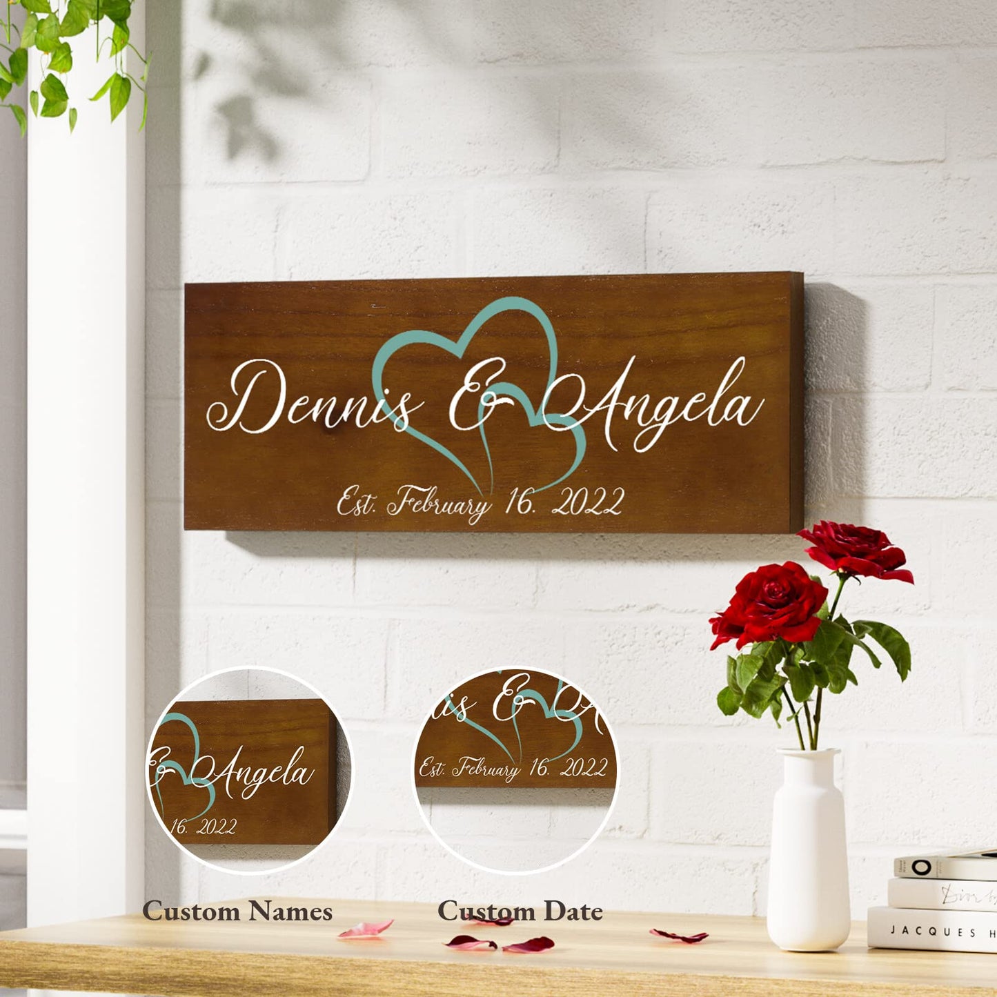 Bemaystar Personalized Custom Wedding Gifts, Custom Name/Date Wooden Signs, For Unique Anniversary Keepsakes, Gift Ideas, Bridal Shower Gifts, Love Memories 15" x 6" - WoodArtSupply