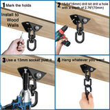 Hammock Hanging Kit,Hanging Chair Hardware 360°Rotating 1200 lb Capacity Hammock Hooks Heavy Duty,Hammock Chair Hanging Kit & Swing Ceiling Hook Snap for Hammock Chair Stand,Seat, Tree,Yoga,Gym(Black) JACNITAD