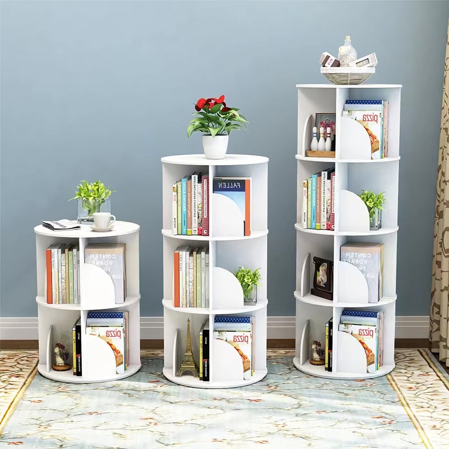 2 Tier 360° Rotating Stackable Shelves Bookshelf Organizer (White) - Intexca