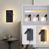 LED Reading Light Wall Mounted Lamp with 3 Brightness Dimmable & USB C+A Ports, Black Bedside Wall Lamps for Bedroom, Wall Sconce with Switch, Bed Lights for Headboard, Hotel, Bunk Bed, Dorm MOLUOLA LIGHTING
