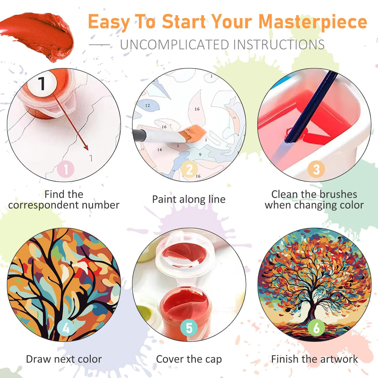 Framed Paint by Numbers Kit for Adults Beginners & Kids Ages 8-12, Tree of Life Acrylic Easy Paint by Number with Frame, Watercolor Paint by Number Kits on Canvas Framed (10 * 10 Inch, Without Easel) Offito