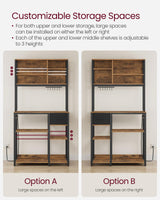 VASAGLE Bakers Rack with Charging Station, Coffee Bar with Adjustable Storage Shelves, Fabric Drawer, 12 Hooks, 15.7 x 31.5 x 71 Inches, Kitchen Microwave Stand, Rustic Brown and Ink Black UKKS015K01 VASAGLE
