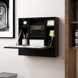 IFANNY Folding Wall Desk, Wood Wall Mounted Desk with Storage Drawer and Shelves, Fold Down Wall Mount Laptop Desk, Corner Floating Desk for Small Spaces (Black) IFANNY