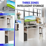 PakaLife Reception Desk with Counter, Front Desk Reception Counter Table with LED Lights, Retail Counter with Power Outlets,Drawers,Shelves, for Beauty Salon Lobby Shop Bar Checkout Office,White PakaLife