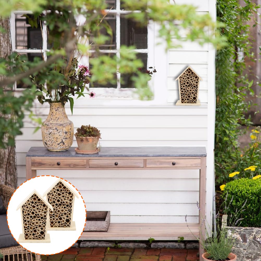 Lwuey Bee House, Wooden Insect Hotel Hanging Bamboo Bees Hive Habitat Bug Garden Shelter Insects House Decoration Beneficial Nests Box Decorations for Butterfly Bird Outdoors Attracts Pollinators 2PCS Lwuey