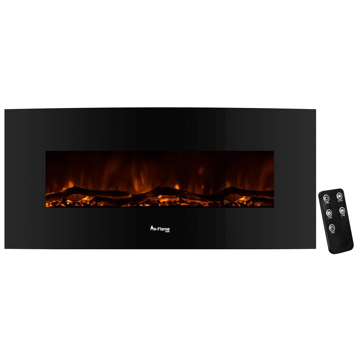 e-Flame USA Sundance Curved Wall Mounted or Freestanding LED Electric Fireplace with Remote - Adjustable, Timer, Remote - 48-inch e-Flame USA