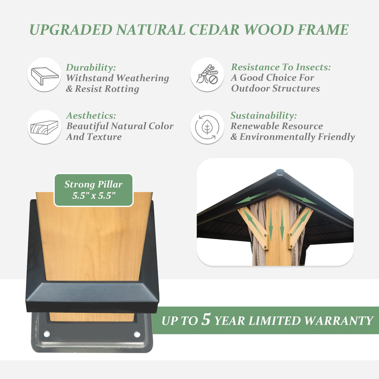 Domi 12x12 ft Wood Gazebo, Cedar Wood Frame Hardtop Gazebo with Galvanized Steel Double Roof, Outdoor Gazebo with Netting and Curtains, Patio Gazebo Pergola Pavilion for Patio, Backyard, Deck, Lawns domi outdoor living