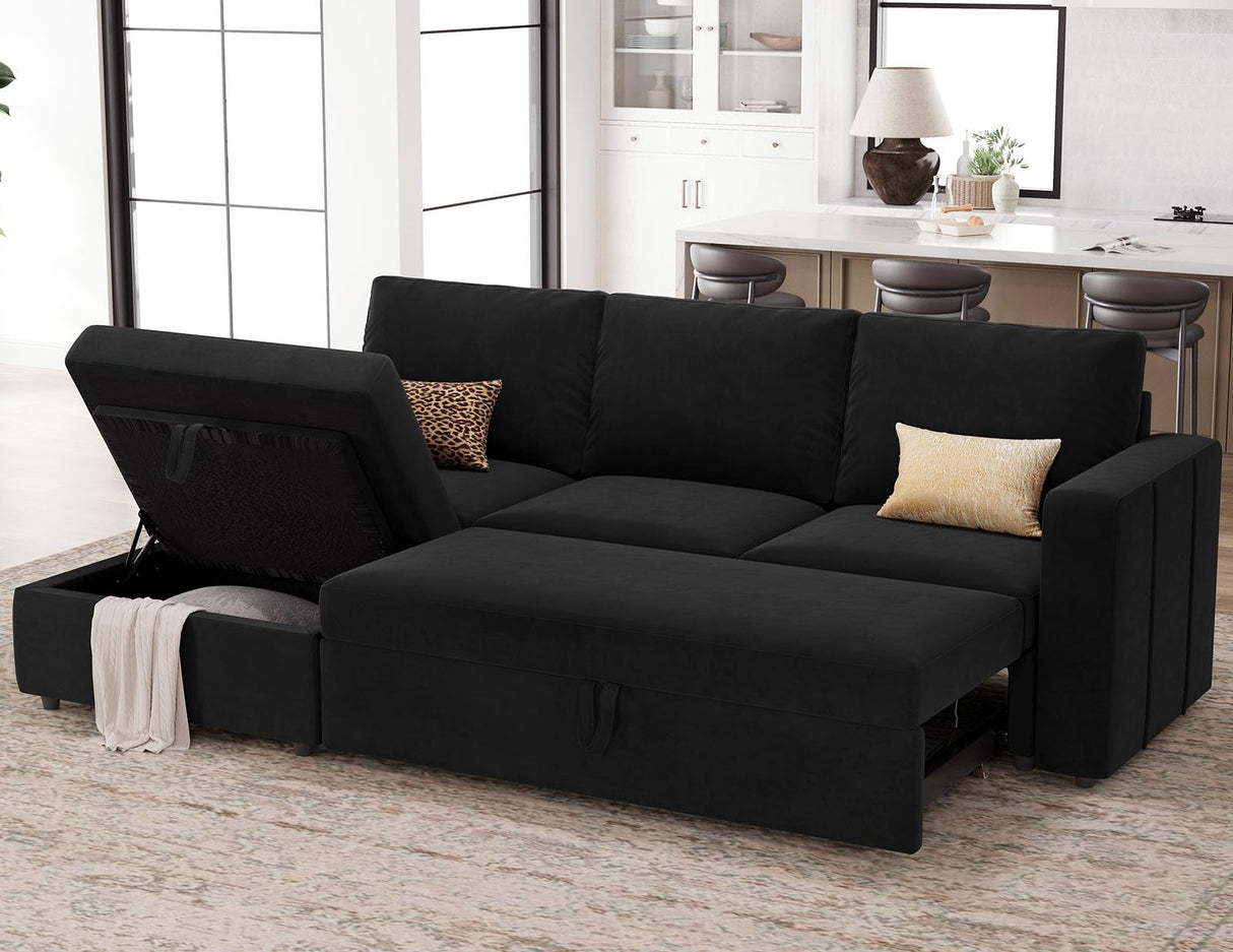 Belffin Modular Sectional Sleeper Sofa with Pull Out Couch, L Shaped Sleeper Pull Out Bed, Convertible Sectional Couches for Living Room, Black Belffin