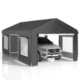 Raysfung Carport 12X20FT, Heavy Duty Car Port with Sidewalls, Carports Canopy, Portable Garage with Sandbags & All-Season Tarp, Outdoor Shelter for Car, SUV, F150, Truck, Boat (Gray) Raysfung