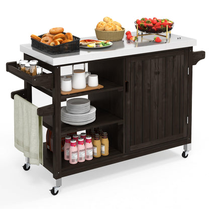 YITAHOME XL Solid Wood Outdoor Bar Table with Storage, Spice Racks, and Wheels - Versatile Portable Kitchen for Patio and Garden - WoodArtSupply