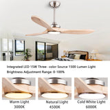 QUTWOB 42" Wood Ceiling Fans with Lights and Remote Control,Indoor Outdoor 3 Blades Wooden Ceiling Fan for Garage,Patio,Living Rooms,Bedrooms,Offices,Farmhouse(Nickel+Raw wood) QUTWOB