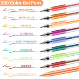 LANRENWENG 400 Pack Gel Pens for Adult Coloring Books, 200 Colored Gel Pen Include 200 Refills with 40% More Ink,Glitter Gel Pens Set for Coloring Books Drawing Journaling Scrapbook Art Supplies LANRENWENG