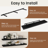 Fun Memories Floating Shelves 48 Inch Long, 9.3 Inch Deep Wall Shelf Fireplace Mantel, Rustic Farmhouse Solid Wood Shelves for Wall Decor Bathroom, Kitchen, Office, Black, Set of 1 Fun Memories