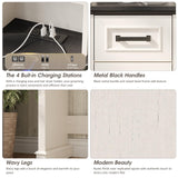 Maupvit Vanity Desk with Mirror and Lights, Makeup Vanity with 3 Drawers and Power Outlets, Farmhouse Makeup Vanity Desk with Lights, Dressing Table with Mirror for Bedroom, White Maupvit