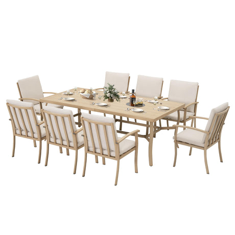 HAPPATIO Aluminum 9 Piece Patio Dining Set - Aluminum Outdoor Dining Set for 8, Patio Dining Table and Chairs Set, Patio Furniture with Table and Chairs (Beige) HAPPATIO