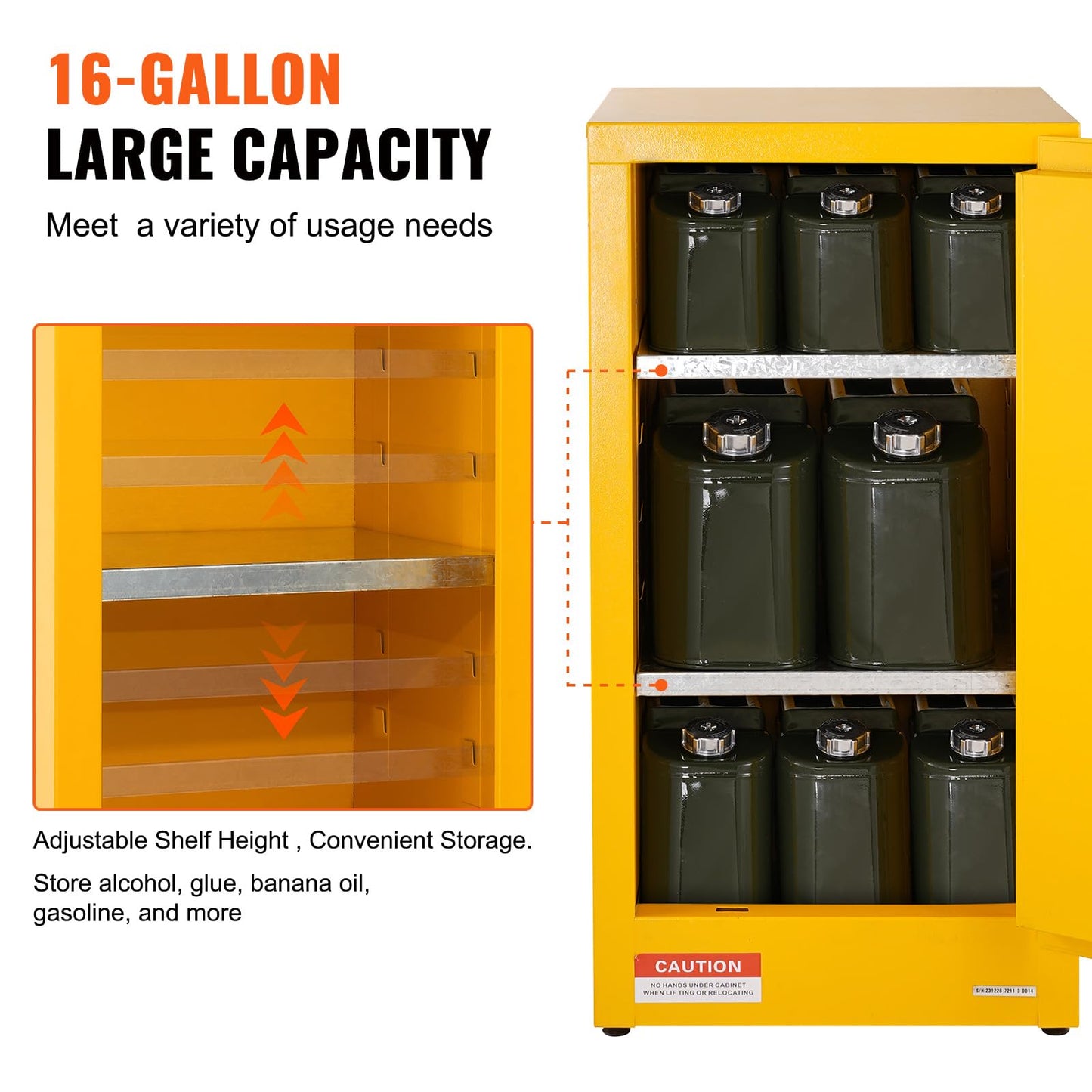 VEVOR Flammable Storage Cabinet, 16 Gal Capacity, Made of Cold-Rolled Steel, Measures 18 x 18 x 35.4 inches, Single Door, Explosion-Resistant, Meets NFPA Code 30 and OSHA Standards