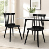 Bekrvio Windsor Chairs Set of 2, Black Farmhouse Spindle Back Dining Chairs with Wood Legs, Solid Wooden Armless Dining Room Chair for Kitchen Room, Living Room, Modern Mid-Century Country Style Bekrvio