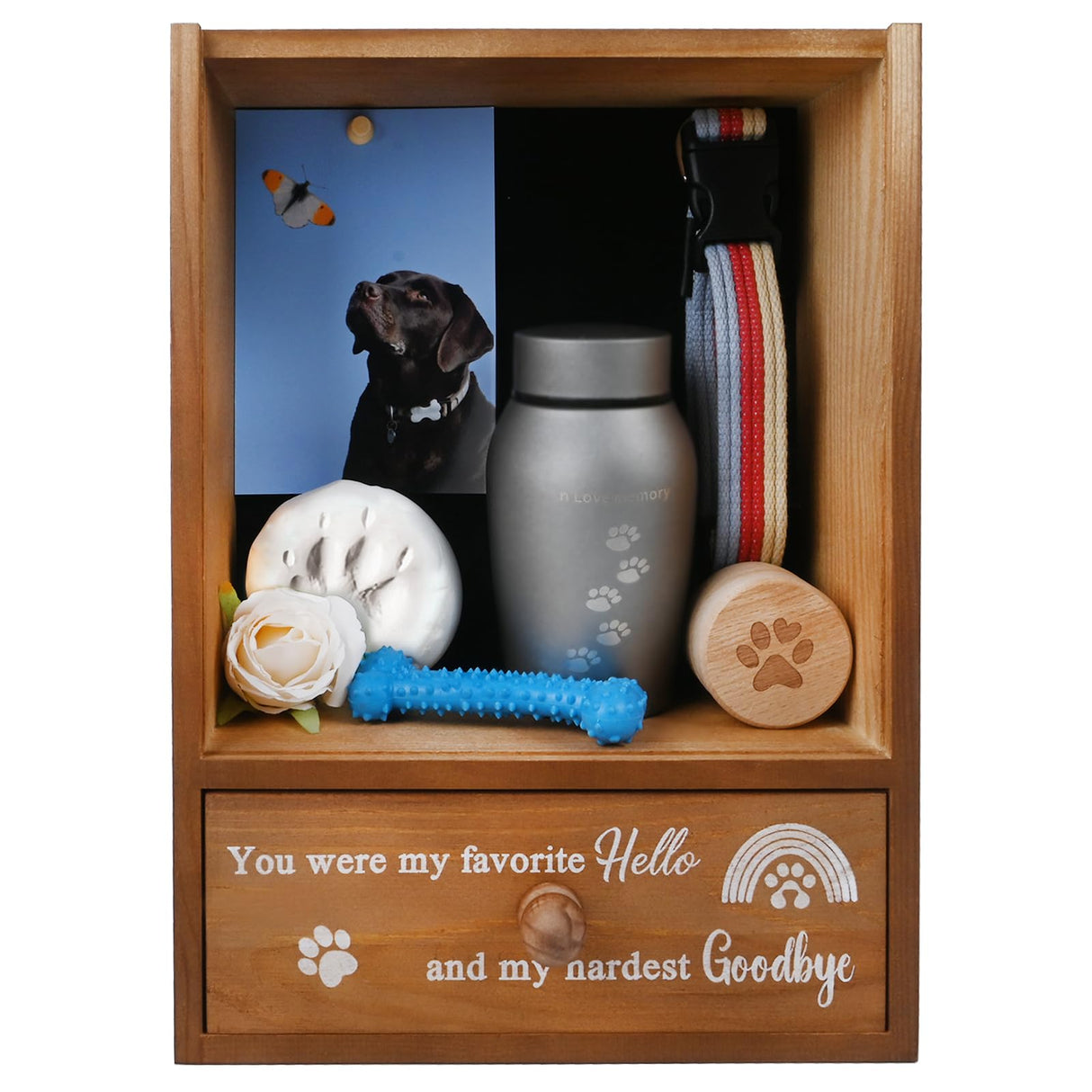 Favonuovy Pet Memorial Shadow Box Keepsake 9.25x13 Dog Memorial Gifts for Loss of Dog Death Sympathy and Remembrance Gift Large Pet Picture Frame Display Case with Deep Rainbow Bridge Drawer Favonuovy