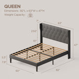 Aiho Queen Size Upholstered Bed Frame with Headboard and Under-Bed Storage, Dark Gray Aiho