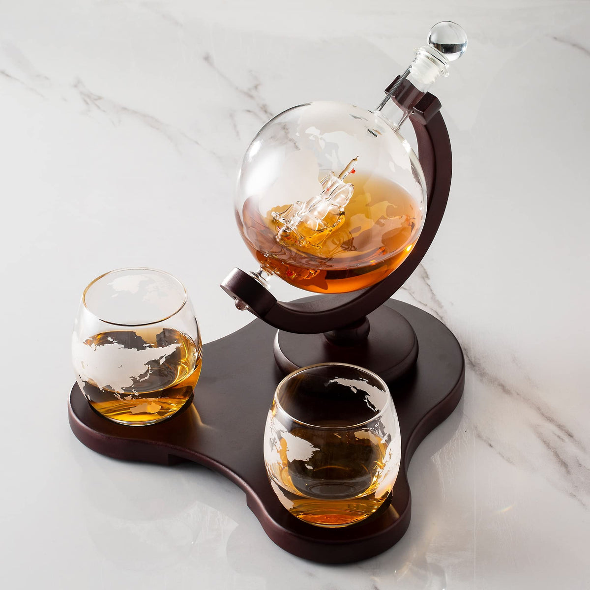 Verolux Whiskey Globe Decanter Set with 2 Glasses in Gift Box - Whiskey decanter for Liquor, Whiskey, Brandy, Gin, Rum, Tequila, Vodka, and Brandy - Home Bar Accessories for Men and Women Verolux