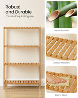 SONGMICS Bamboo Storage Shelf, 4-Tier Shelving Unit, Multifunctional, in The Entryway, Bathroom, Living Room, Balcony, Kitchen, 10.2 x 23.6 x 39.4 Inches, Natural UBCB034Y01 SONGMICS