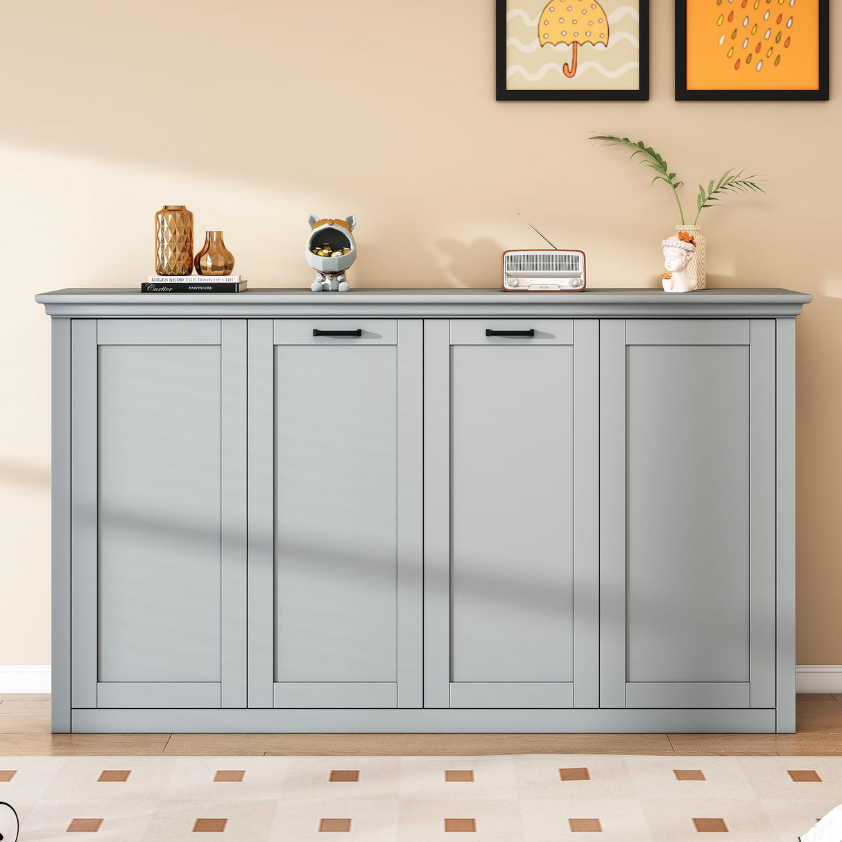 Ball & Cast Twin Size Murphy Bed, Folding Wall Bed with Wood Slat Support, can be Folded into a Cabinet,Space-Saving, Easy Assembly, for Apartment, Guest Room,Home Office,Gray Ball & Cast