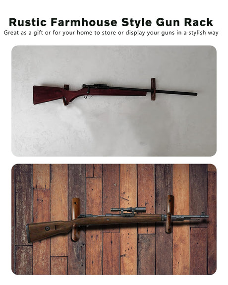 Fireaner Gun Rack Wall Mount,Natural Hardwood Gun Rack, Handmade Gun Hooks for Wall with Pre Drilled Holes and Hardware Bow Horizontal Hanger Archery for Storage Display Home (2) Fireaner