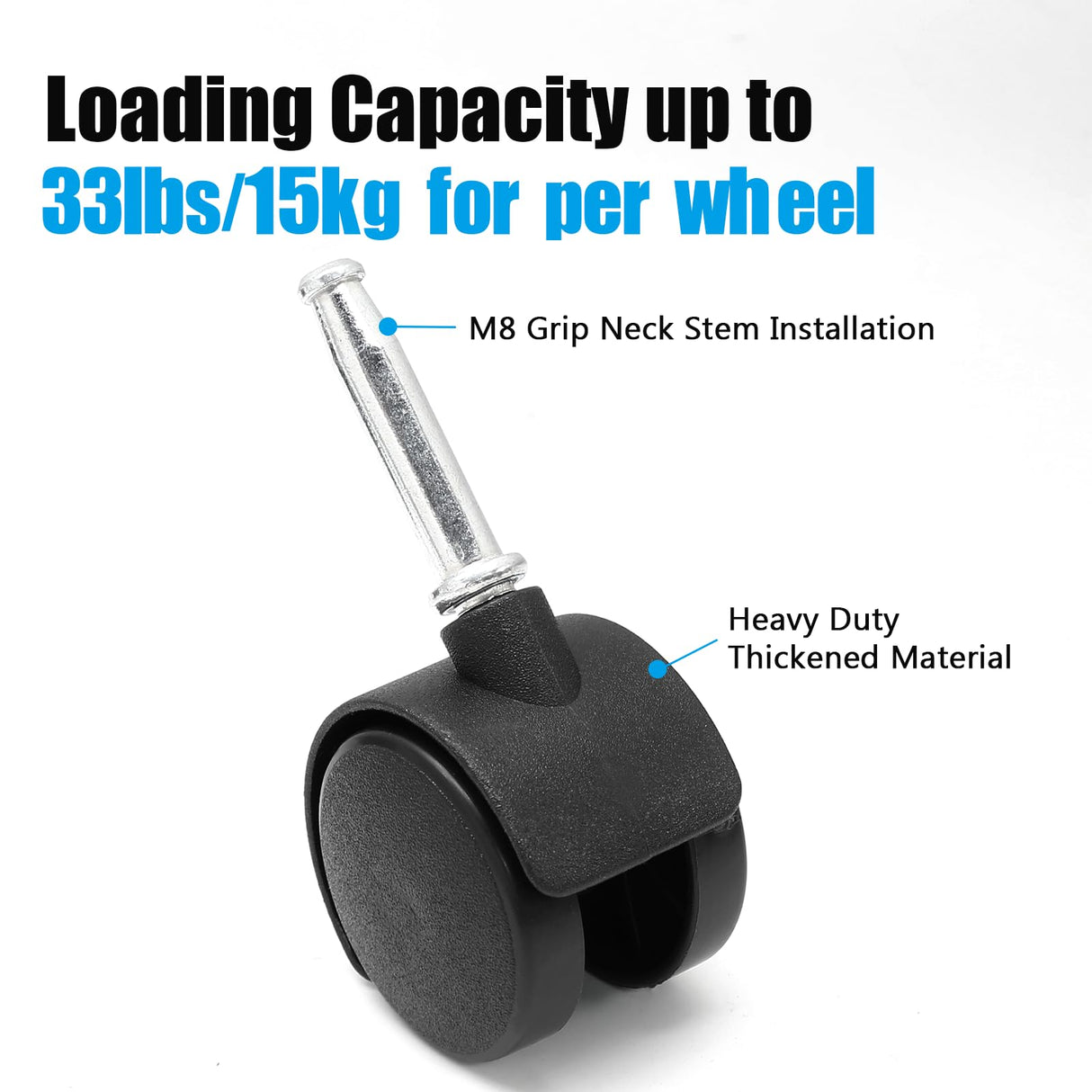 suiwotin 4pcs 1.5 Inch Swivel Caster Wheels, M8 Grip Neck Stem Caster Wheels, Heavy Duty Casters, Black Nylon Wheels Replacement for Furniture, Table, Cabinet, Shelf suiwotin