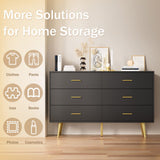 RESOM Black 6 Drawer Dresser for Bedroom, Wooden Black Double Dresser with Gold Handles, Modern Chest Dresser with Deep Drawers for Living Room, Hallway RESOM