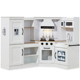 Best Choice Products Pretend Play Corner Kitchen, Ultimate Interactive Wooden Kids Playset w/Lights & Sounds, Ice Maker, Hood - Farmhouse White Best Choice Products