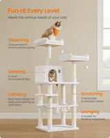 Feandrea Cat Tree, 56.3-Inch Cat Tower for Indoor Cats, Multi-Level Cat Condo with 11 Scratching Posts, 2 Perches, Cave, Hammock, Cream White UPCT015W02 Feandrea