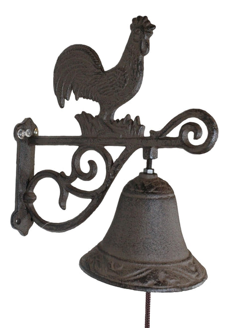 Ebros Gift Cast Iron Rustic Vintage Western Farmhouse Rooster Chicken Door Wall Dinner Yard Bell Outdoor Southwestern Farm Cowboy Cowgirl Accent Bells Ebros Gift