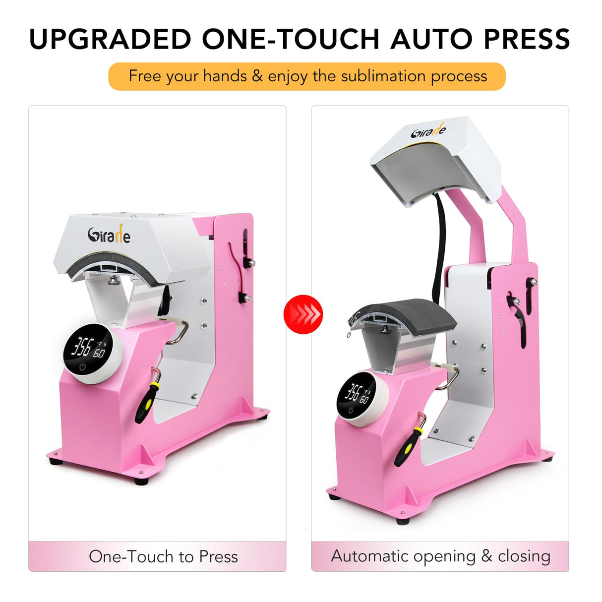Giraffe Auto Hat Heat Press Machine, Automatic Hat Press Heat Machine for Caps T-Shirts Bags, DIY Sublimation Hat Press Cap Press Auto Open & Release & Digital Press Knob-Style Control Panel (Pink) Giraffe