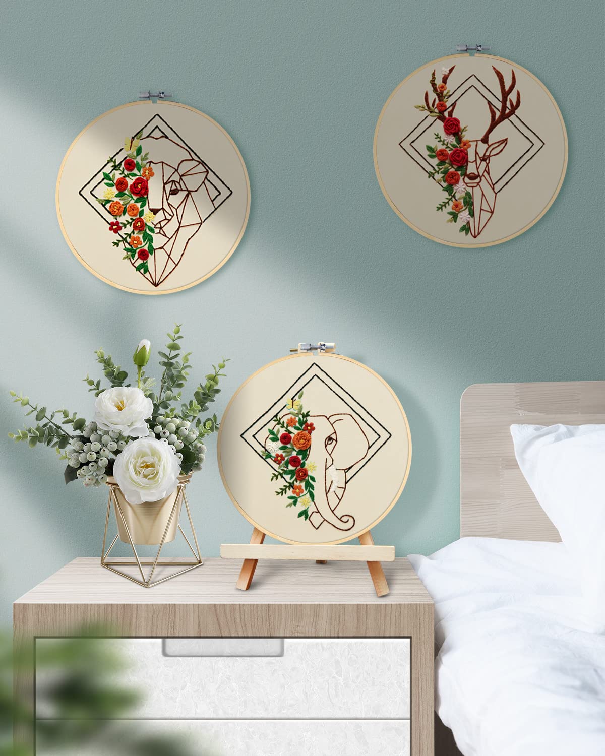 3 Pieces Embroidery Hoops, 8 inch Bamboo Frame Circle Cross Stitch Hoop Ring Embroidery Hoops Set for Embroidery and Cross Stitch TINDTOP