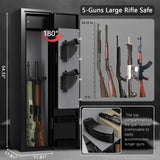 HEANVO 4-6 Rifle Safe, Large Gun Safe for Home Rifles and Pistols, Gun Cabinet for Rifles and Shotguns with Drawer, Gun Cabinets with LED Lights and Double Alarm System HEANVO