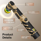 Blycorul Cordless Mini Polisher,1/1.5/2Inch Micro Polisher,DA&RO Cordless Polisher with 11 Variable Speed 2500-6000 RPM,2 * 2.0Ah Rechargeable Batteries,Polisher for Car Detailing,Polishing,Cleaning Blycorul