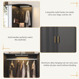 XVD Armoire Wardrobe Closet with Mirror and Sensor Light, Bedroom Armoire with 5 Doors 2 Drawers, Modern Wooden Large Wardrobe Closet with Shelves, 4 Hooks, 2 Hanging Rods, Open Space, Black XVD