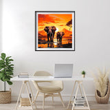 YQFCZDQ Elephant Diamond Art Kits for Adults,Sunset Landscape 5D Diamond Painting Kits for Adults Beginners,Animal DIY Full Round Drill Diamond Dots Gem Art Kits for Adult,Home Wall Decor 13.8x13.8 in YQFCZDQ