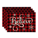 Artoid Mode Christmas Believe Buffalo Check Plaid Placemat for Dining Table, 12 x 18 Inch Winter Holiday Rustic Washable Table Mat Set of 4 Artoid Mode